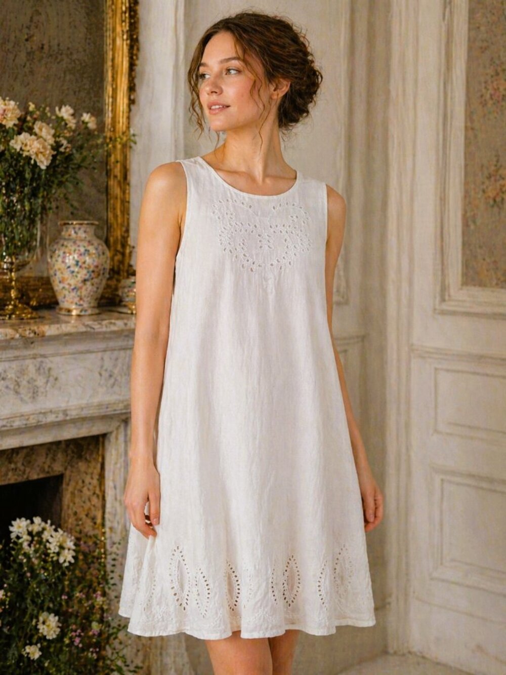Old Navy Short White Cotton Eyelet Dress Size M Cotton Lined A-Line